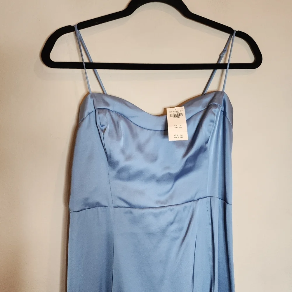 NWT Abercrombie Camille Blue Satin Smocked‎ Sleeveless Midi Dress Size MP